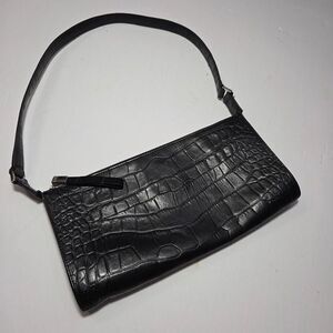 Monsac Black Crocodile Embossed Leather Shoulder Bag Handbag Purse Y2K Old Money